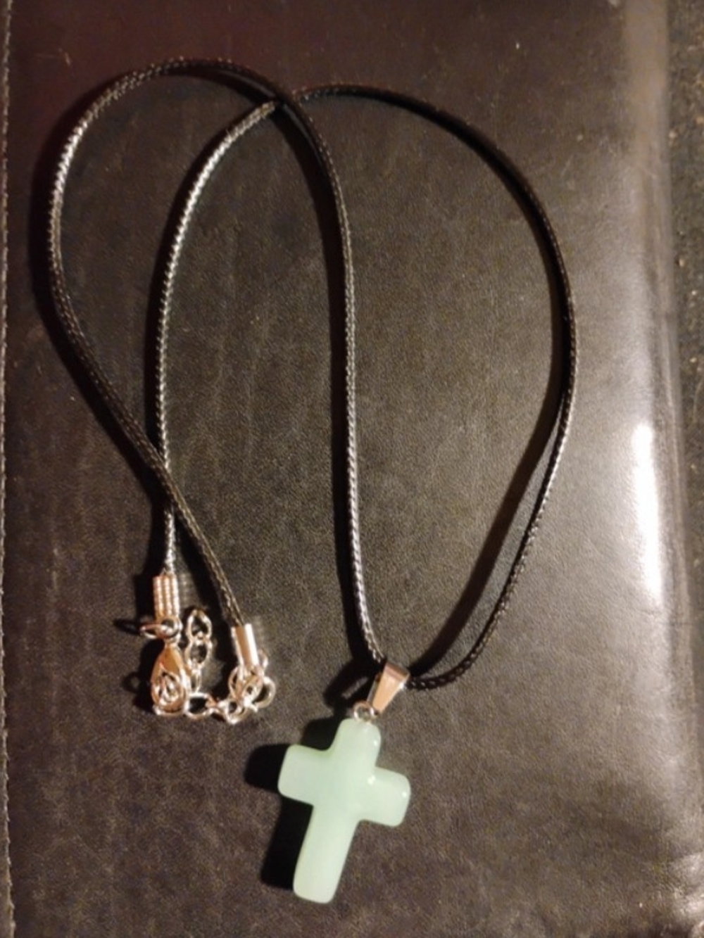Women’s Green Jade Cross Pendant Necklace - Unbranded